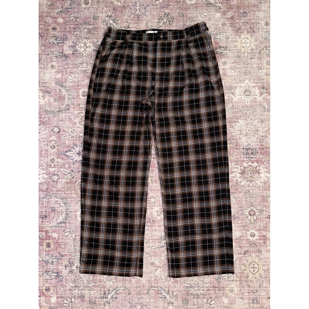 Hollister High Rise Wide‎ Leg Plaid Pants Brown Black Pleated Trousers 17 Long